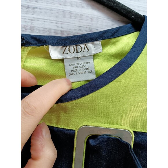 Zoda Midi Dress Women’s 10 Knee Length Navy & Lime Short Sleeve - Picture 4 of 8